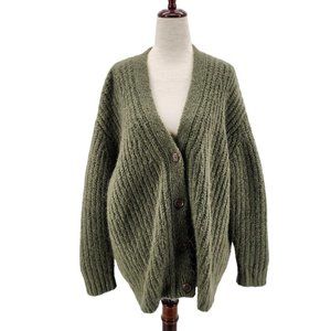 Jenni Kayne Olive Green Ribbed Button Cardigan Sweater